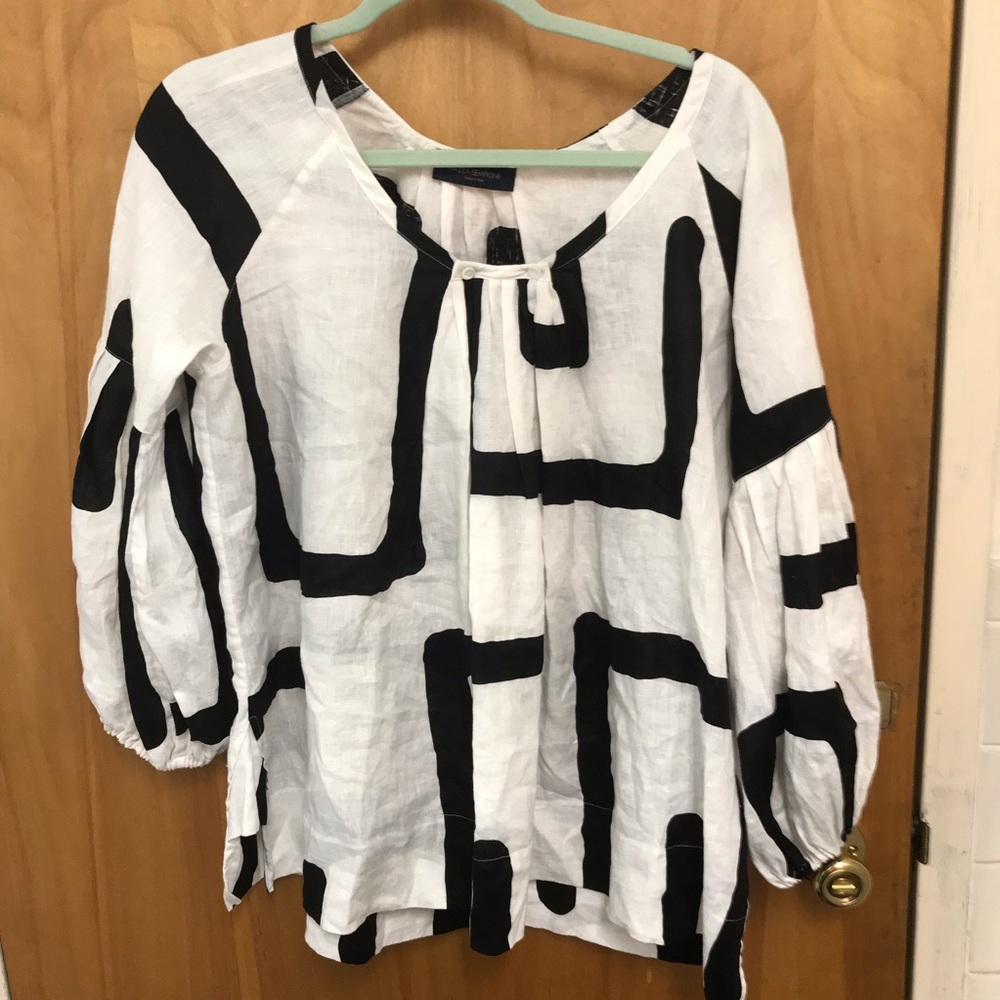 Piazza Sempione black white linen poet blouse - sz Italian 48 / US M (10/12)